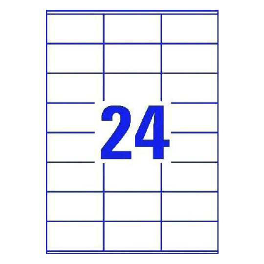 Hoja blanca con 24 etiquetas adhesivas rectangulares 70x36mm