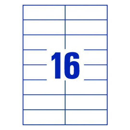 Hoja blanca con 16 etiquetas adhesivas rectangulares 105x37mm