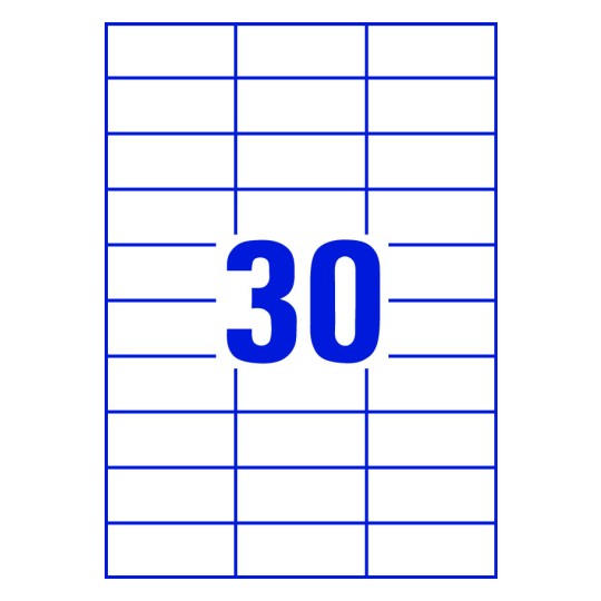 Hoja blanca con 30 etiquetas adhesivas rectangulares