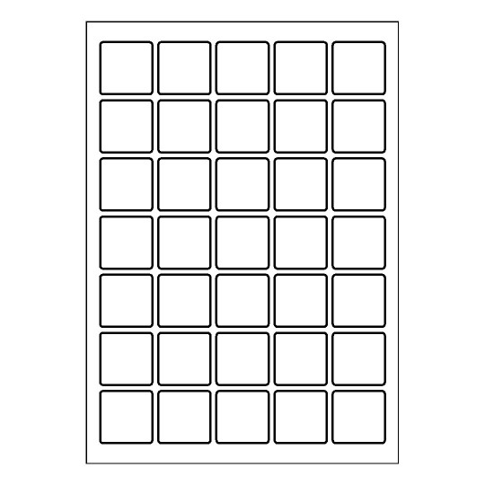 Hoja blanca con 35 etiquetas adhesivas cuadradas 35x35mm