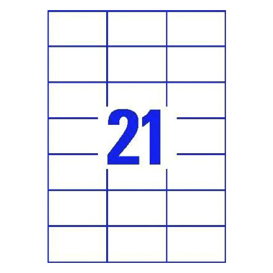 Hoja blanca con 21 etiquetas adhesivas rectangulares