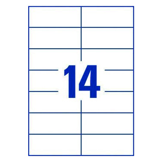 Hoja blanca con 14 etiquetas adhesivas rectangulares