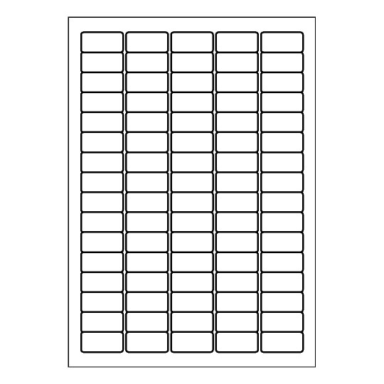 Hoja blanca con 80 etiquetas adhesivas rectangulares de 36x17 mm