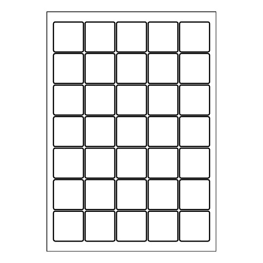 Hoja blanca con 35 etiquetas adhesivas cuadradas 37x37mm
