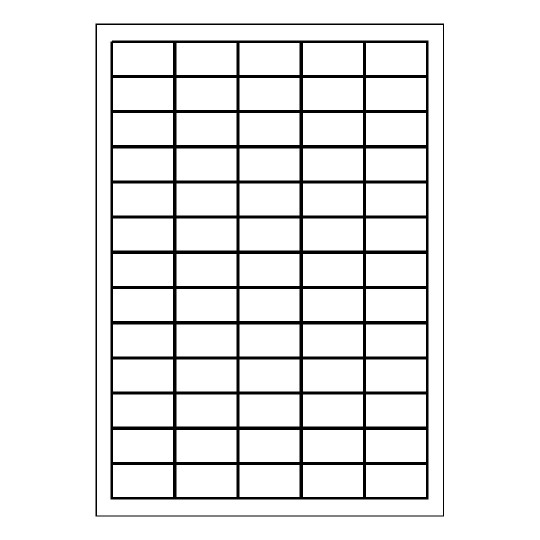 Hoja blanca con 65 etiquetas adhesivas rectangulares de 38x21mm