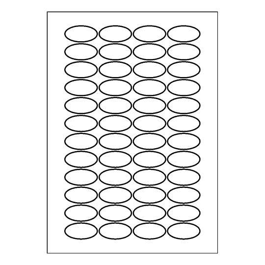 Hoja blanca con 44 etiquetas adhesivas ovaladas 40x20mm