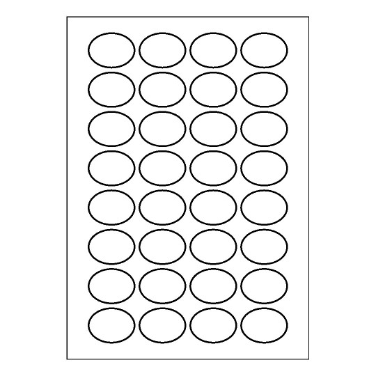 Hoja blanca con 32 etiquetas adhesivas ovaladas 40x30mm