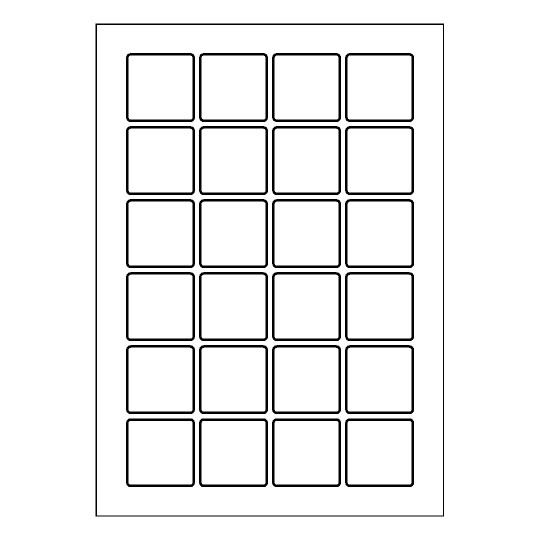 Hoja blanca con 24 etiquetas adhesivas cuadradas 40x40mm