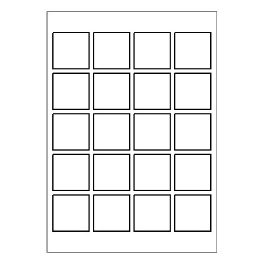Hoja blanca con 20 etiquetas adhesivas cuadradas 45x45mm