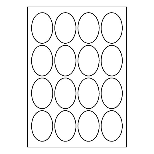 Hoja blanca con 16 etiquetas adhesivas ovaladas 45x65mm