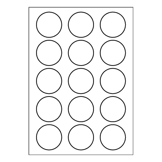 Hoja blanca con 15 etiquetas adhesivas redondas de 51mm