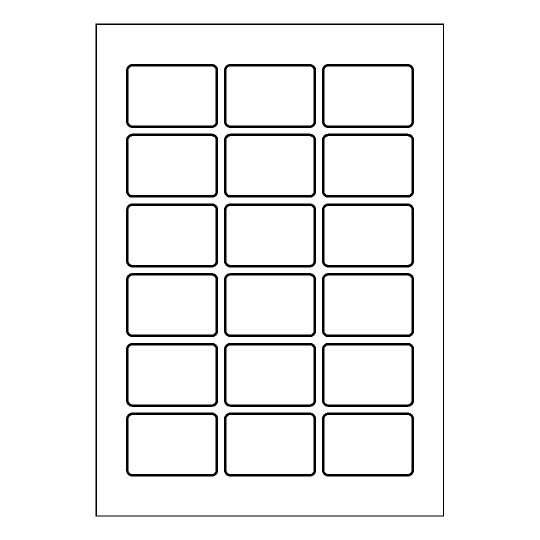 Hoja blanca con 18 etiquetas adhesivas rectangulares de 54x37mm