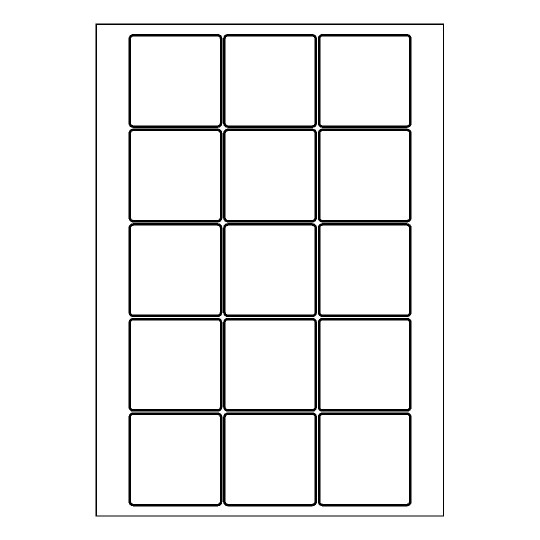 Hoja blanca con 15 etiquetas adhesivas cuadradas 55x55mm