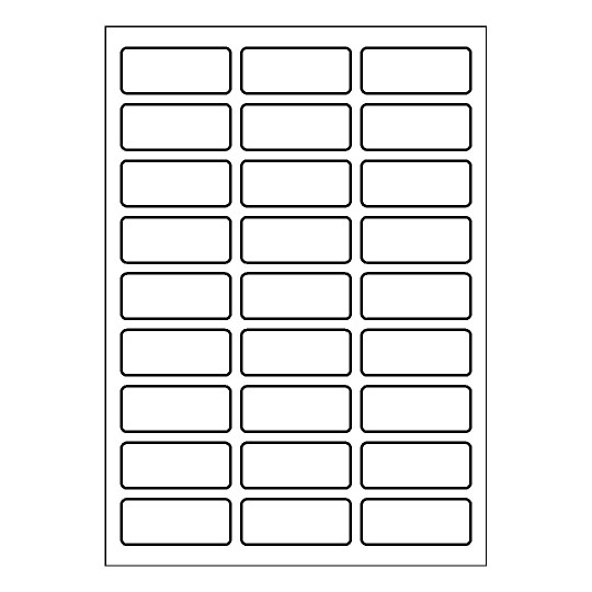 Hoja blanca con 27 etiquetas adhesivas rectangulares de 60x25mm