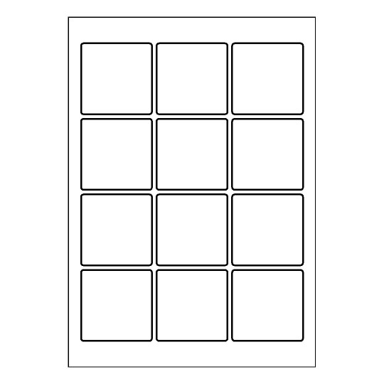 Hoja blanca con 12 etiquetas adhesivas cuadradas 60x60mm