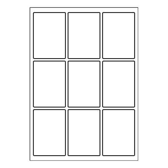 Hoja blanca con 9 etiquetas adhesivas rectangulares de 62x89mm