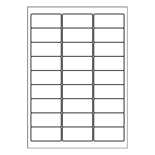 Hoja blanca con 27 etiquetas adhesivas rectangulares de 64x30mm