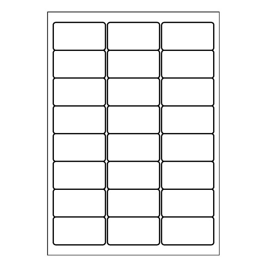 Hoja blanca con 24 etiquetas adhesivas rectangulares de 64x34mm
