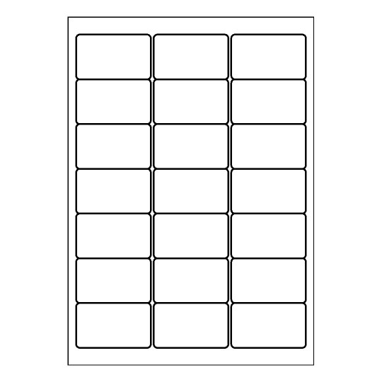 Hoja blanca con 21 etiquetas adhesivas rectangulares de 64x38mm