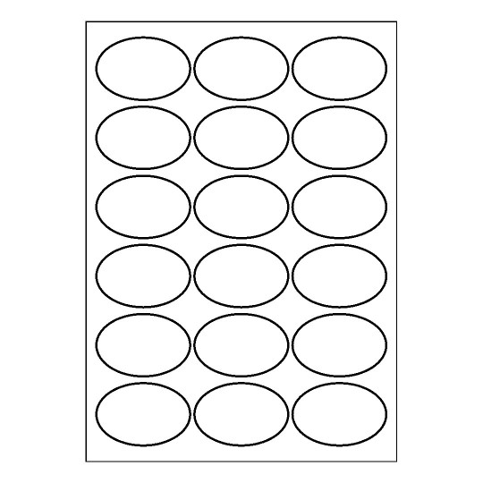 Hoja blanca con 18 etiquetas adhesivas ovaladas 64x42mm