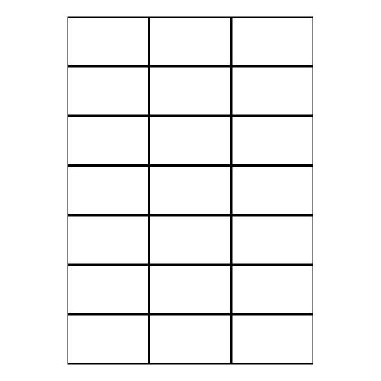 Hoja blanca con 21 etiquetas adhesivas rectangulares de 70x42mm