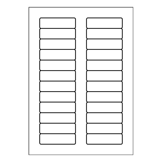 Hoja blanca con 24 etiquetas adhesivas rectangulares de 72x21mm