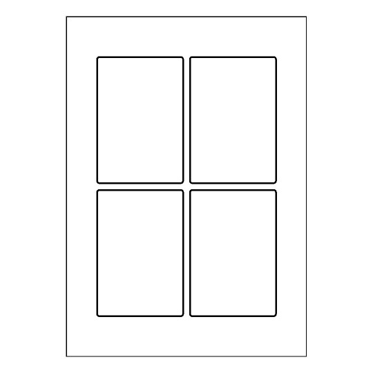 Hoja blanca con 4 etiquetas adhesivas rectangulares de 75x110mm