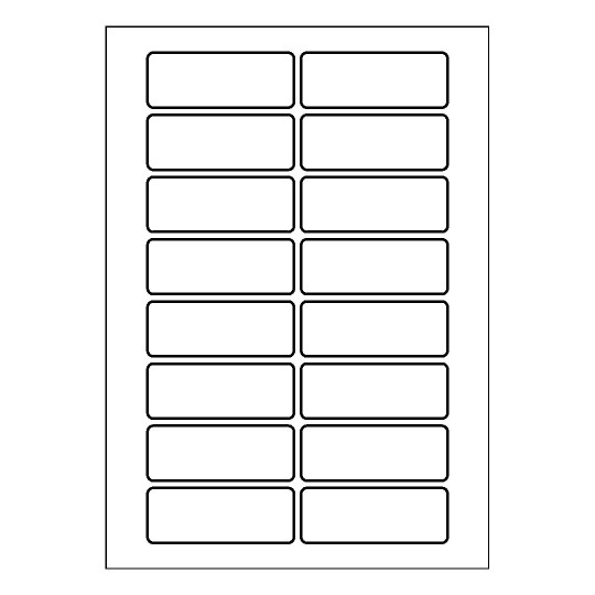 Hoja blanca con 16 etiquetas adhesivas rectangulares de 80x30mm