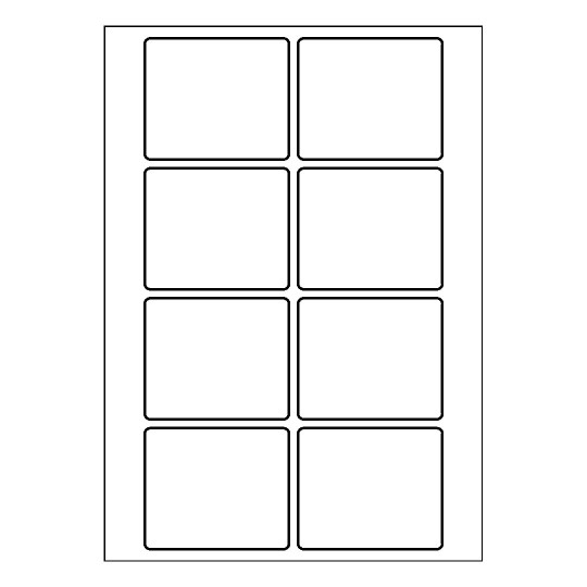 Hoja blanca con 8 etiquetas adhesivas rectangulares de 80x67mm