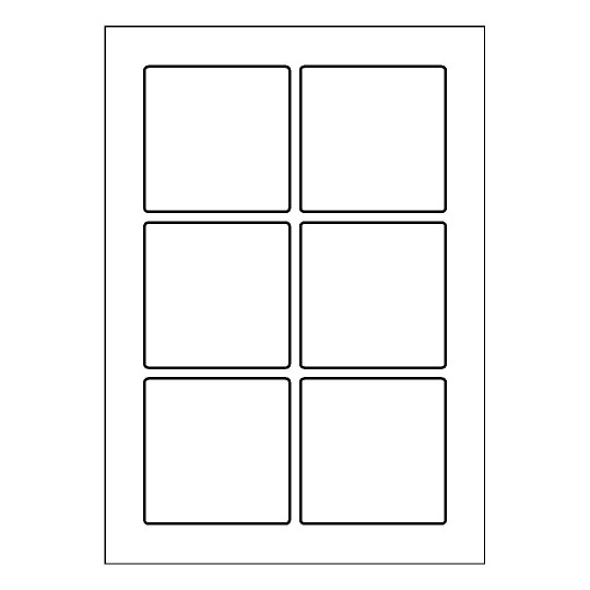 Hoja blanca con 6 etiquetas adhesivas cuadradas 80x80mm