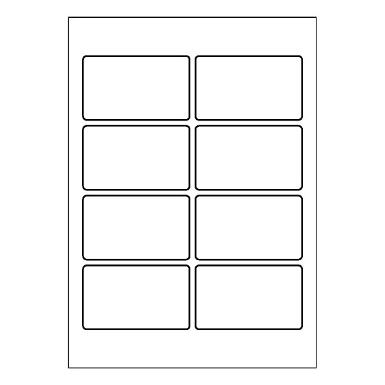 Hoja blanca con 8 etiquetas adhesivas rectangulares de 90x54mm