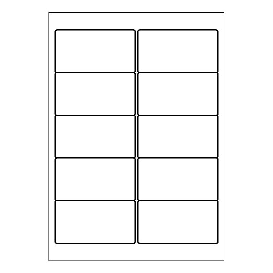 Hoja blanca con 10 etiquetas adhesivas rectangulares de 96x51 mm