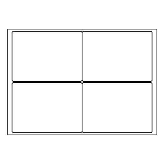 Hoja blanca con 4 etiquetas adhesivas rectangulares de 99x139mm