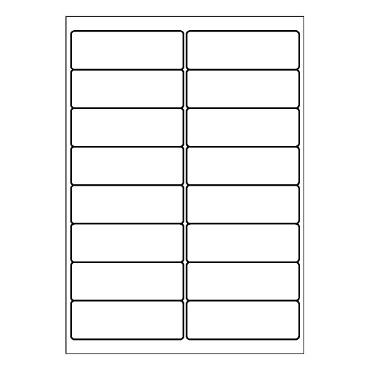 Hoja blanca con 16 etiquetas adhesivas rectangulares de 99x34mm