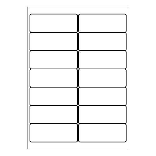 Hoja blanca con 14 etiquetas adhesivas rectangulares de 99x38mm