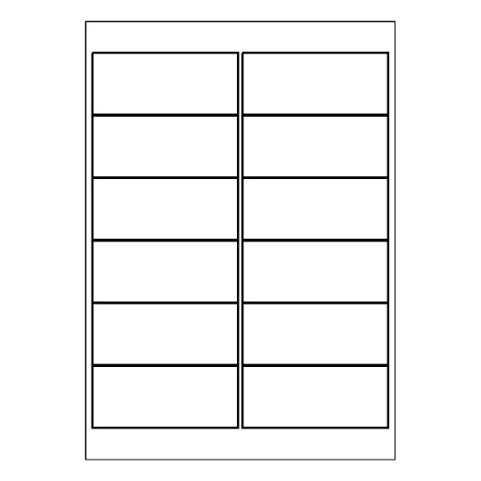 Hoja blanca con 12 etiquetas adhesivas rectangulares de 99x42mm