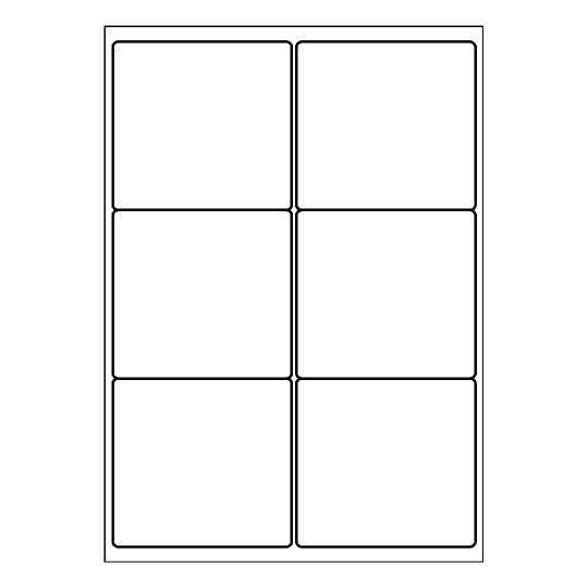 Hoja blanca con 6 etiquetas adhesivas rectangulares de 99x93mm
