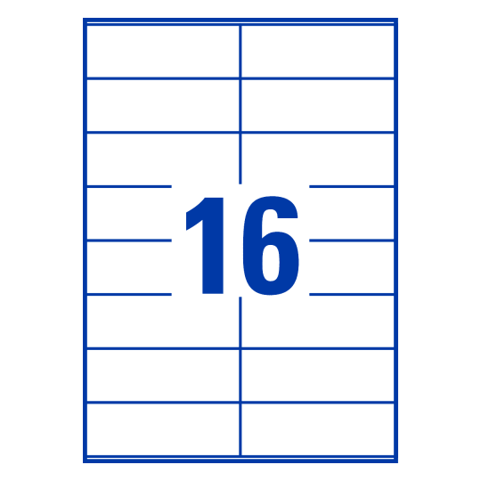 Hoja blanca con 16 etiquetas adhesivas rectangulares 105x36mm