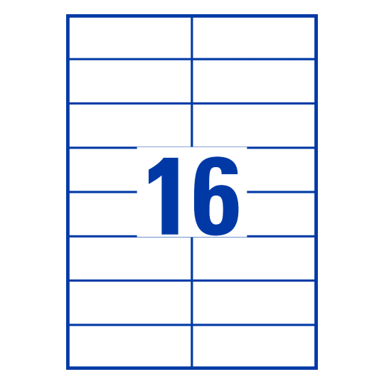 Hoja blanca con 16 etiquetas adhesivas rectangulares 105x37mm