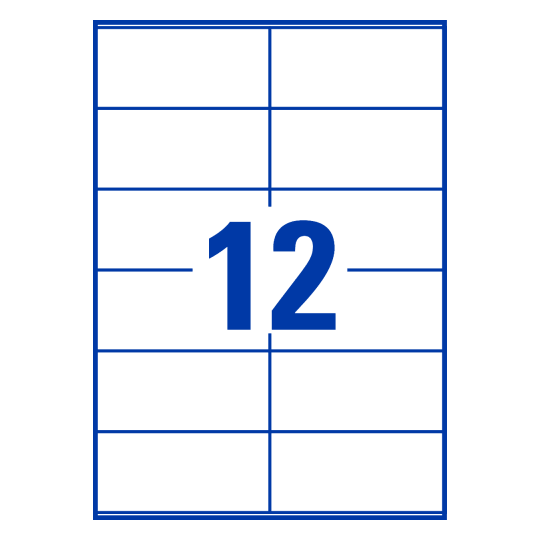 Hoja blanca con 12 etiquetas adhesivas rectangulares 105x48mm
