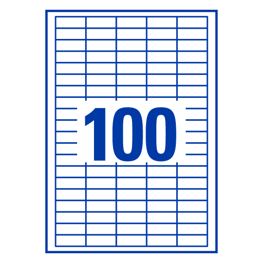 Hoja blanca con 100 etiquetas adhesivas rectangulares 37x14mm