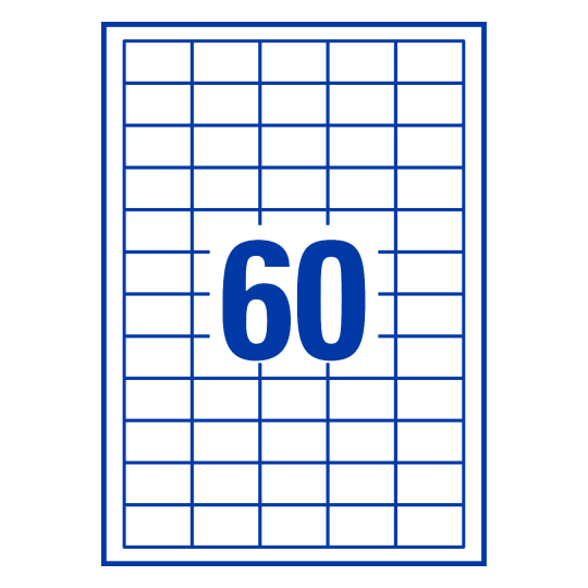 Hoja blanca con 60 etiquetas adhesivas rectangulares 37x23mm
