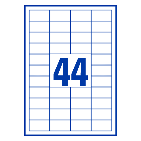 Hoja blanca con 44 etiquetas adhesivas rectangulares 47x25mm