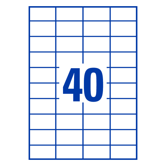 Hoja blanca con 40 etiquetas adhesivas rectangulares 52x30mm