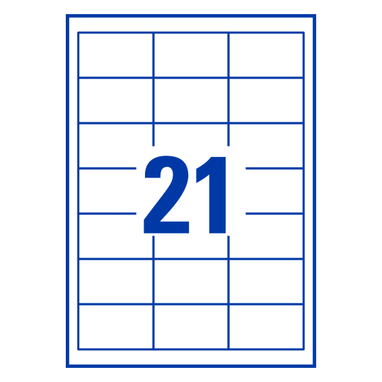 Hoja blanca con 21 etiquetas adhesivas rectangulares 63x38mm