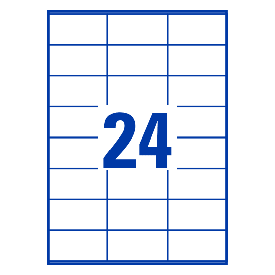 Hoja blanca con 24 etiquetas adhesivas rectangulares 70x36mm