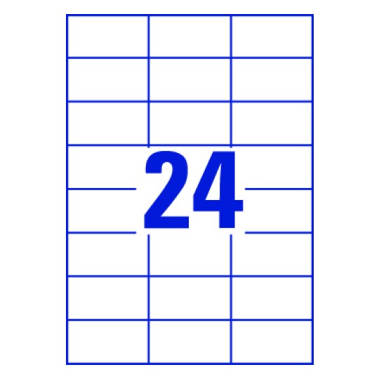Hoja blanca con 24 etiquetas adhesivas rectangulares