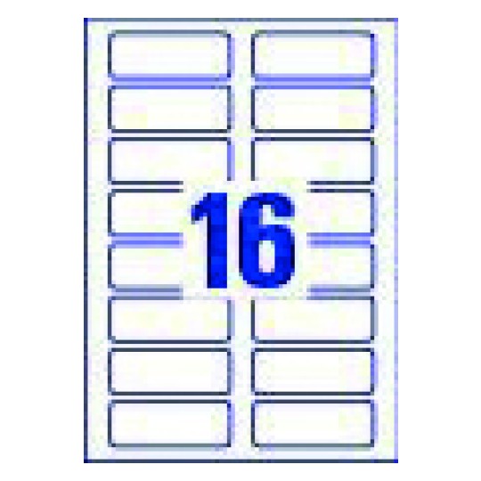 Hoja blanca con 16 etiquetas adhesivas rectangulares