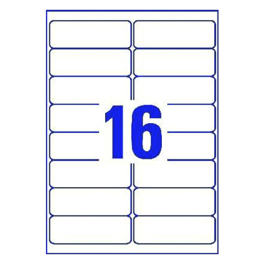 Hoja blanca con 16 etiquetas adhesivas rectangulares