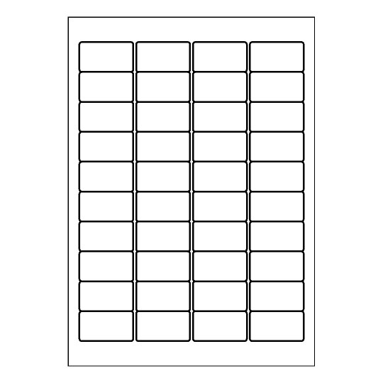 Hoja blanca con 40 etiquetas adhesivas rectangulares